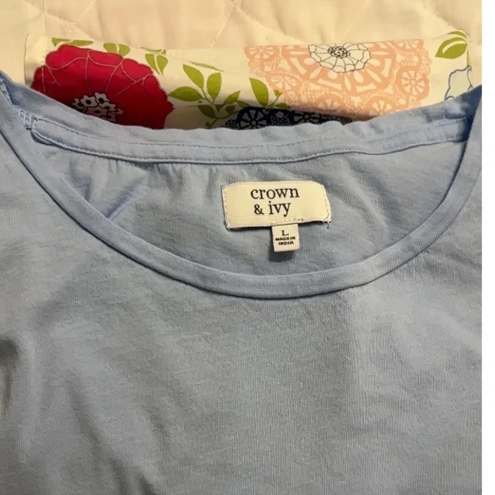 Set of 2 Crown & Ivy Blue Top Striped Sleeves & Cute Floral Skirt Girls Size L‎